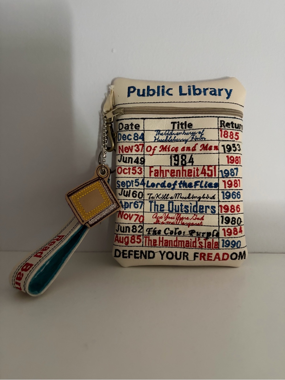 Public Library Book Card Wristlet Pouch - Cream, Blue, Red